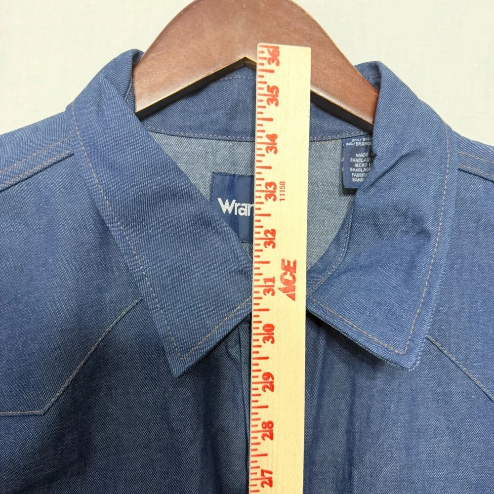 Wrangler Mens Blue Denim Western Pearl Snap Short Sleeve Shirt Big 3X 3XL